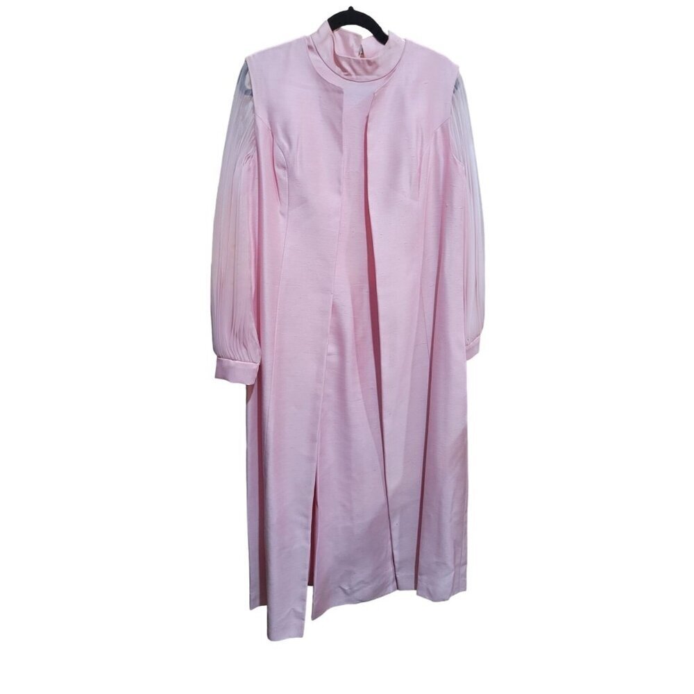 Vintage 60's Pink Straight Maxi Dress w/ Matching Sleeveless Duster